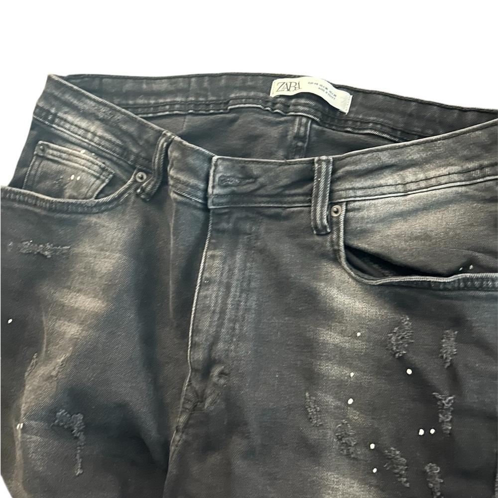 Zara Black Relaxed Jeans with Vintage Distressing